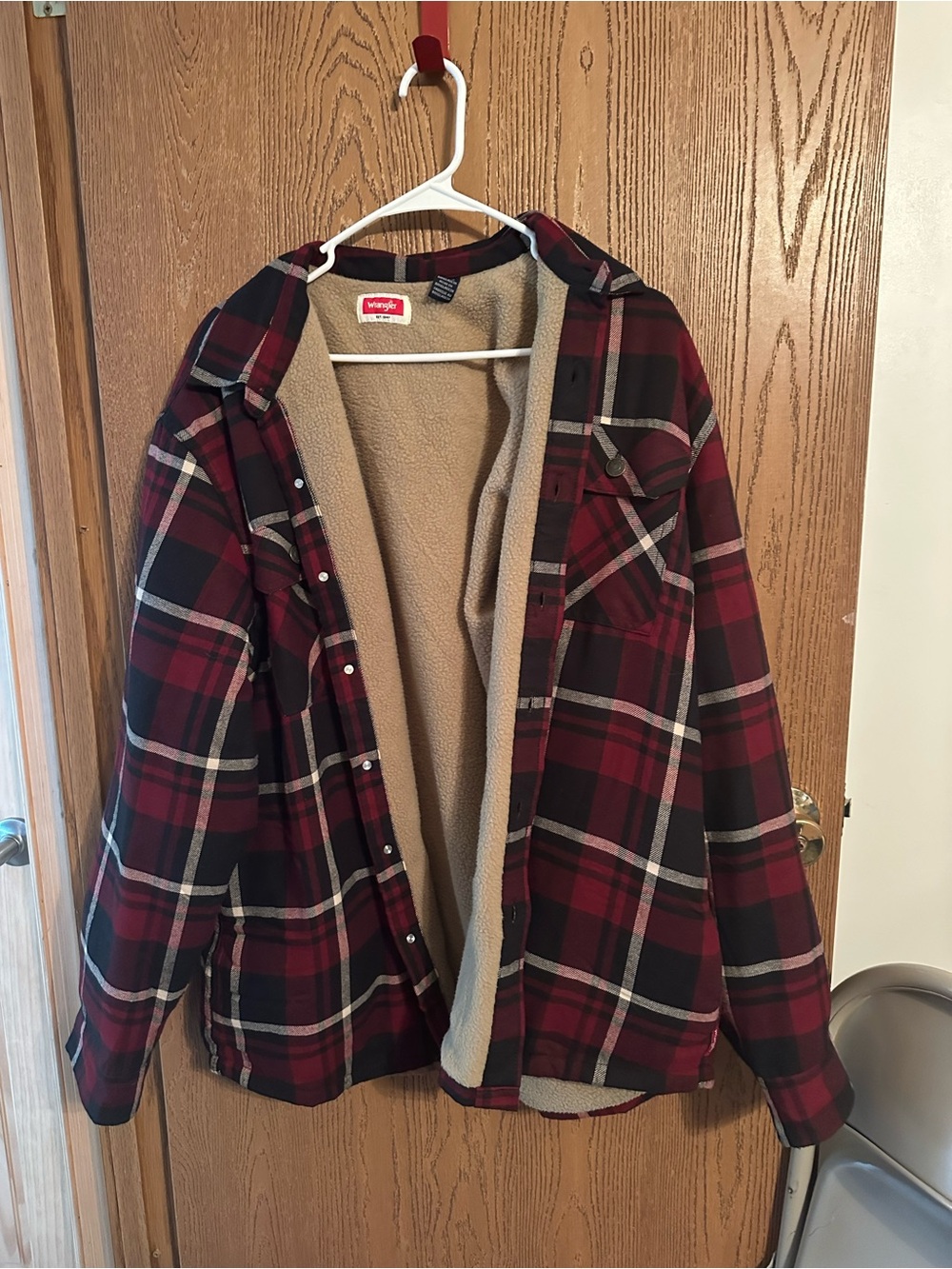 Wrangler Red and Black Plaid Sherpa-Lined Shirt Jacket